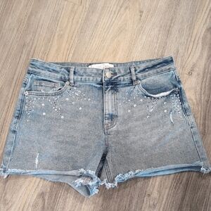 Embellished Light Blue Denim Women's Shorts